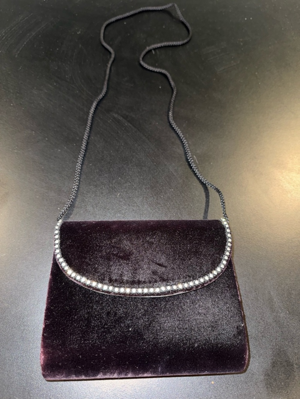 Black Velvet Evening Crossbody Bag with Rhinestone Trim. Like New.
